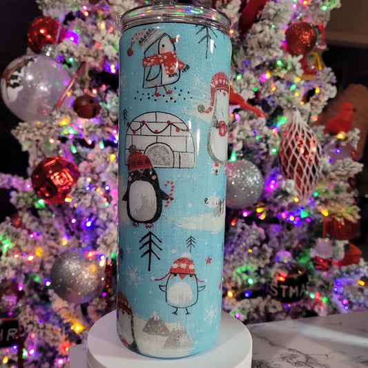 Whimsical Penguins! 20-Ounce Stainless Steel FABRIC Tumbler