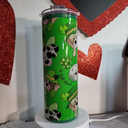 ST. PATTY'S PUPS!! 20-Ounce Stainless Steel FABRIC Tumbler