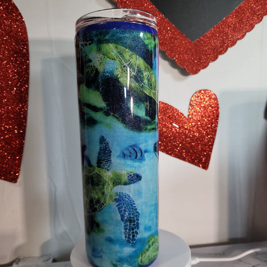 SEA TURTLES!! 20-Ounce Stainless Steel FABRIC Tumbler